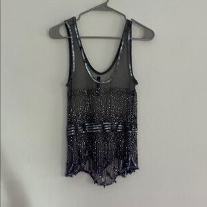 Sheer Black Beaded Tank Top